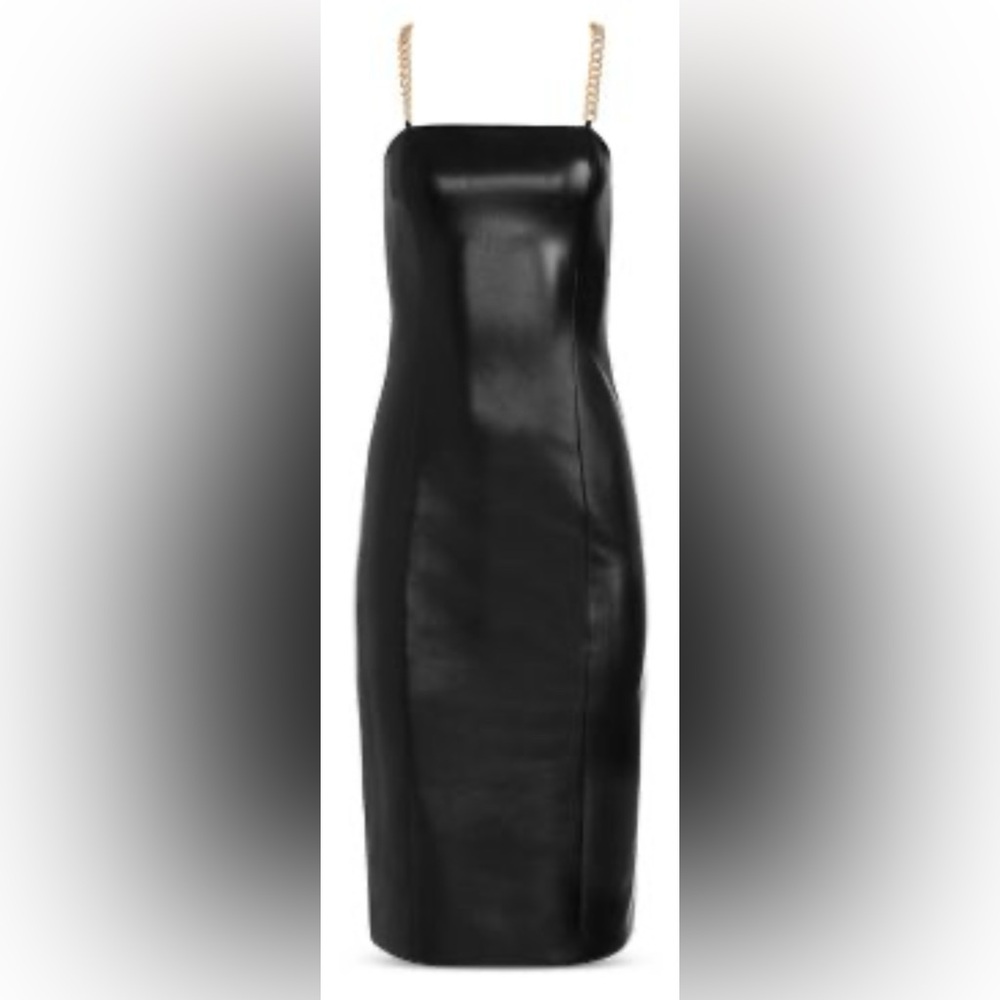 ALICE + OLIVIA Fifi Chain Strap Vegan Leather Midi Dress Black Size 8 SOLD OUT